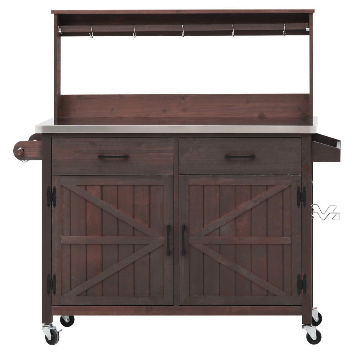 variant-group:rf-n707p409087z|Roomfitters 54.1" Grill Cart, Outdoor Kitchen Prep Station with Stainless Steel Top and Propane Tank Storage, Dark Brown