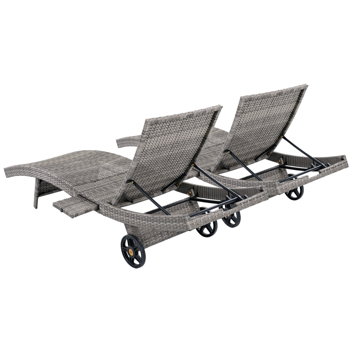 variant-group:rf-n707p395515e|Roomfitters 80"W Patio Chaise Lounge Chairs Set of 2 with Wheels, Folding Table, Adjustable Rattan Loungers, Grey