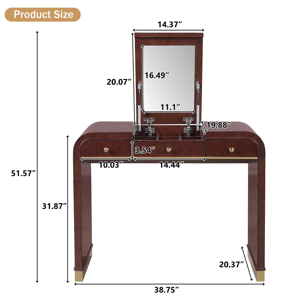 variant-group:rf-n704p381406p|Roomfitters Flip Top Vanity Desk with Mirror and Hidden Storage, Modern Makeup Table with Gold Trim for Small Space, Espresso