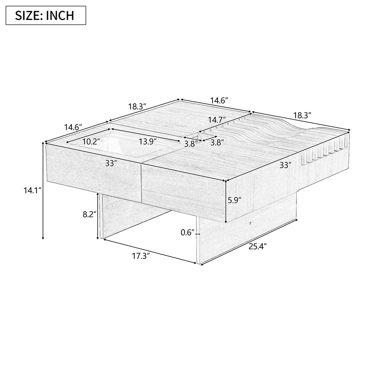variant-group:rf-n724p270432d|Roomfitters Square Mid-Century Coffee Table with Glass Top and 3 Storage Compartments, Solid Wood Legs, Brown