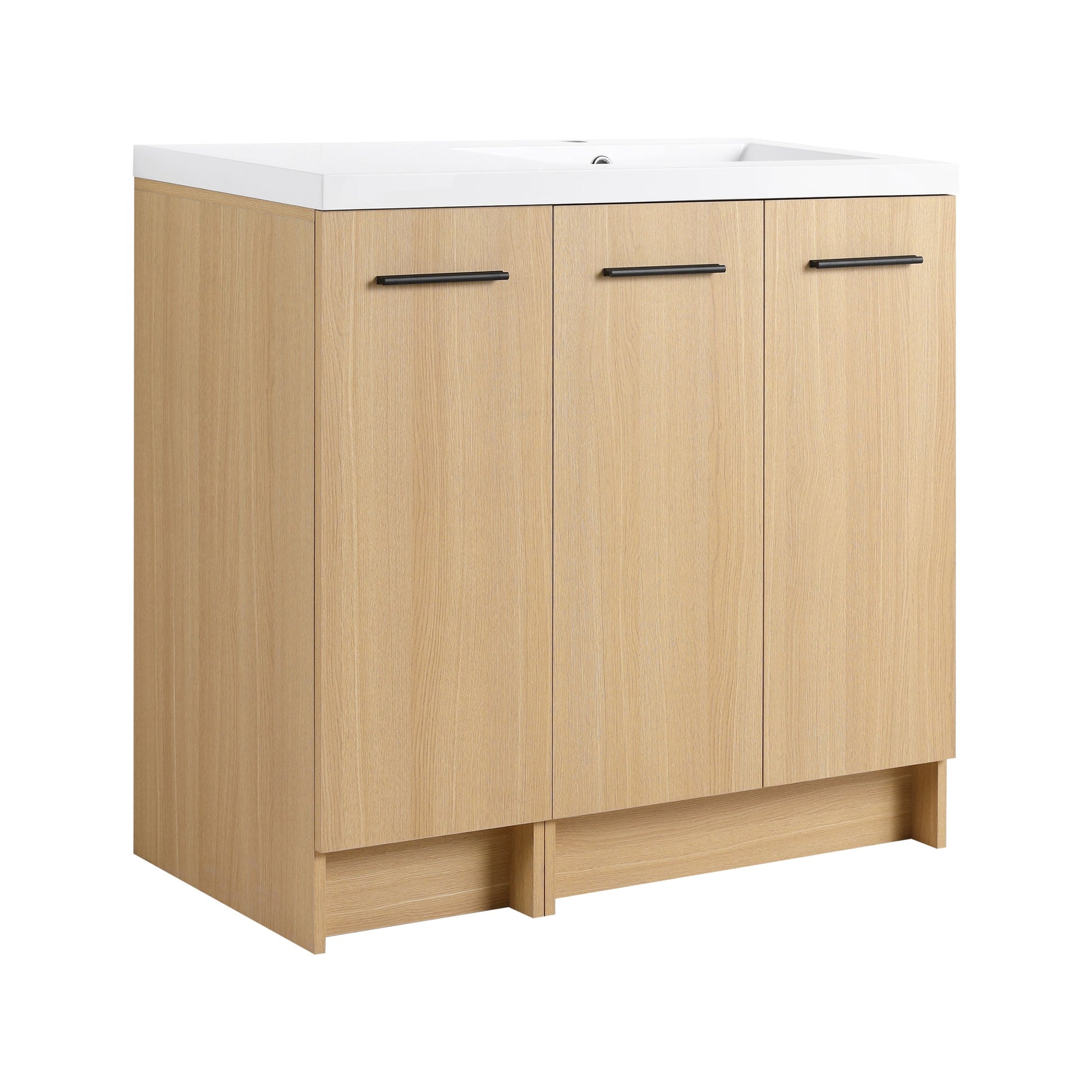 36" Modular Freestanding Bathroom Vanity with 36" Resin Sink Top, Light Oak, 2-Piece Cabinet (24" 2-Door + 12" 1-Door), KD Cabinet, Includes Black & Brushed Aluminum Handles Roomfitters