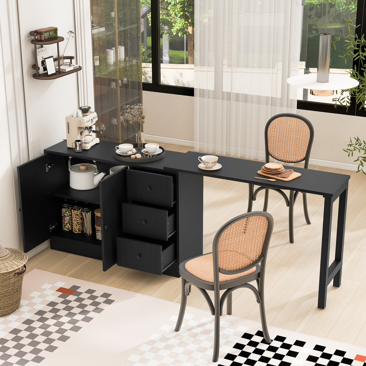 variant-group:rf-n711p334768b|Roomfitters Extendable Sideboard Buffet Cabinet with Storage, Multifunctional Console Table for Dining Room, Black
