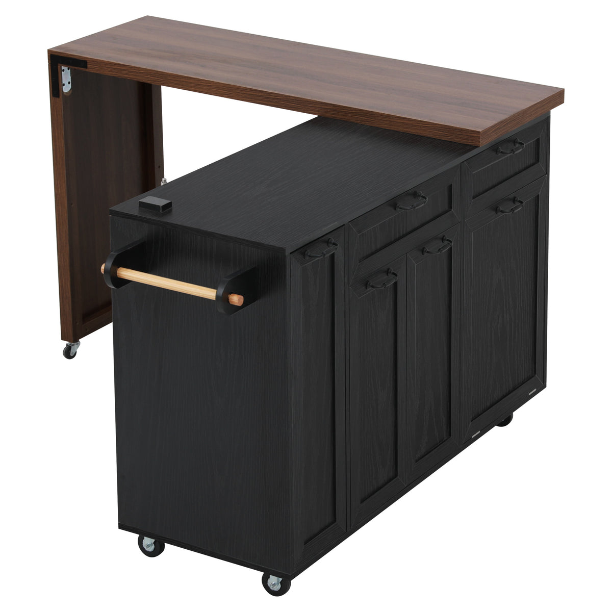 variant-group:rf-n707s000026b|Roomfitters 102.3" Kitchen Island with Tilt Out Trash Can Cabinet, Rolling Storage Cart, Slide-out Spice Rack, Black