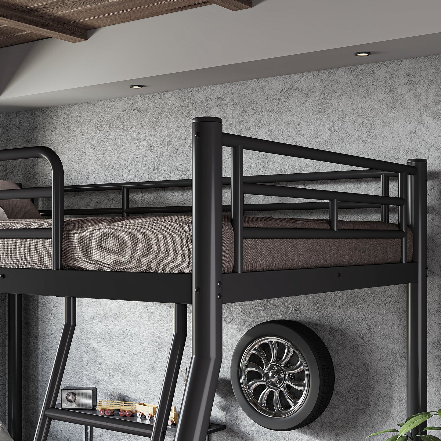 Roomfitters Twin over Full Bunk Bed Frame for Teens Adults, Heavy Duty Metal Round Tube Noise Free No Box Spring, Black