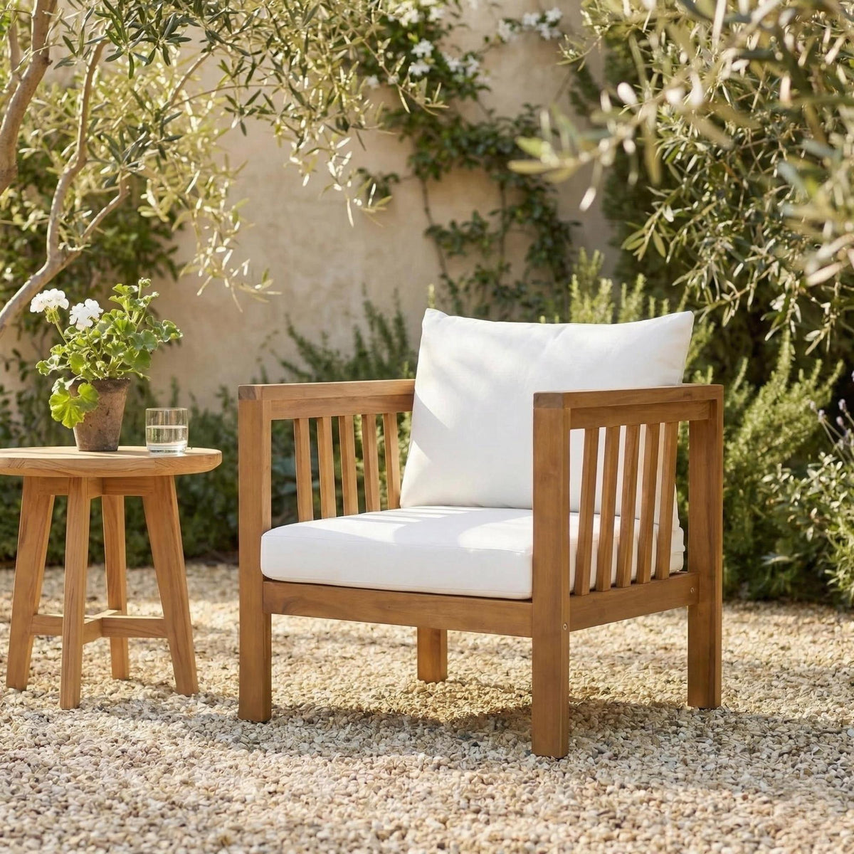 variant-group:rf-n704p448452a|Roomfitters Outdoor Acacia Wood Club Chair with Modern Mid-Century Square Arms and Thick Cushion Beige