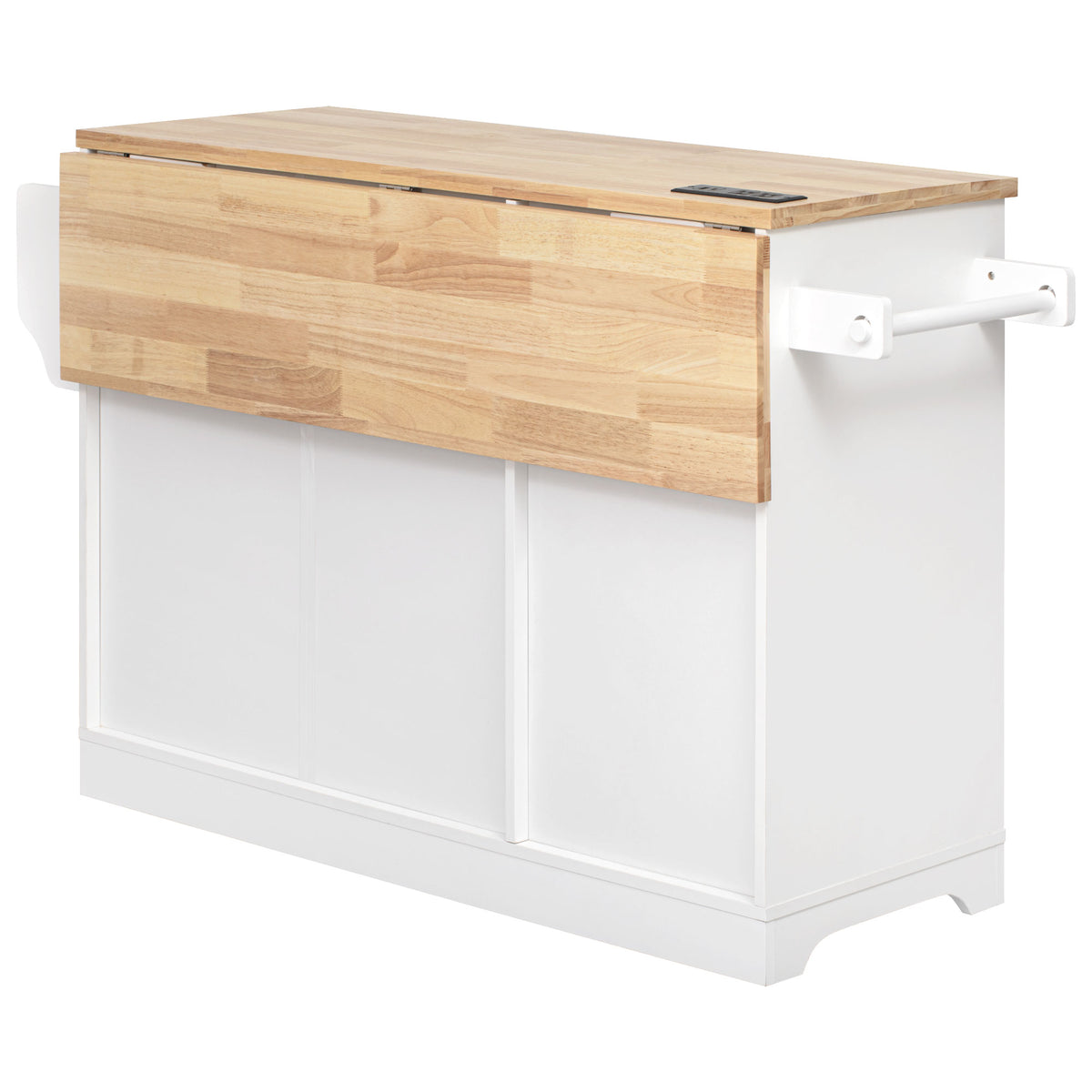variant-group:rf-n707s299014w|Roomfitters 59.3" Kitchen Island with Power Outlet, Drop Leaf and Double Trash Can Pull Out, Rolling Cart, White