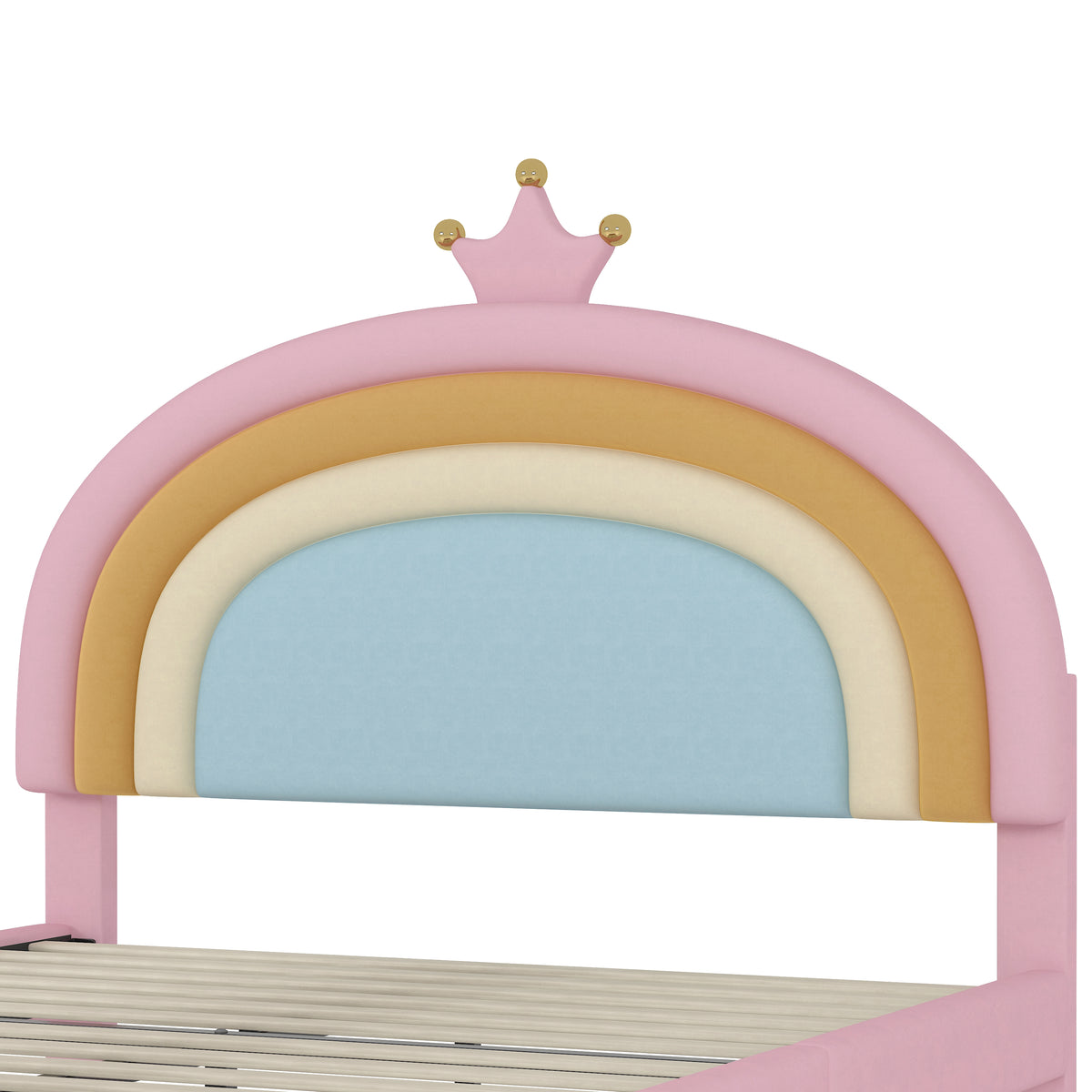 variant-group:rf-n733p234609h|Roomfitters Full Size Upholstered Rainbow Design Bed, Velvet Princess Platform Bed with Storage Drawer, No Box-spring Needed, Colorful & Pink
