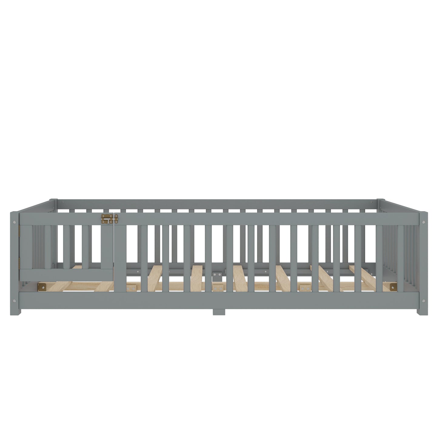 variant-group:rf-w1580p338951|Roomfitters Wooden Full Floor Bed Frame with Door & Safety Guardrails, Low Platform Design for Bedroom or Playroom, Gray