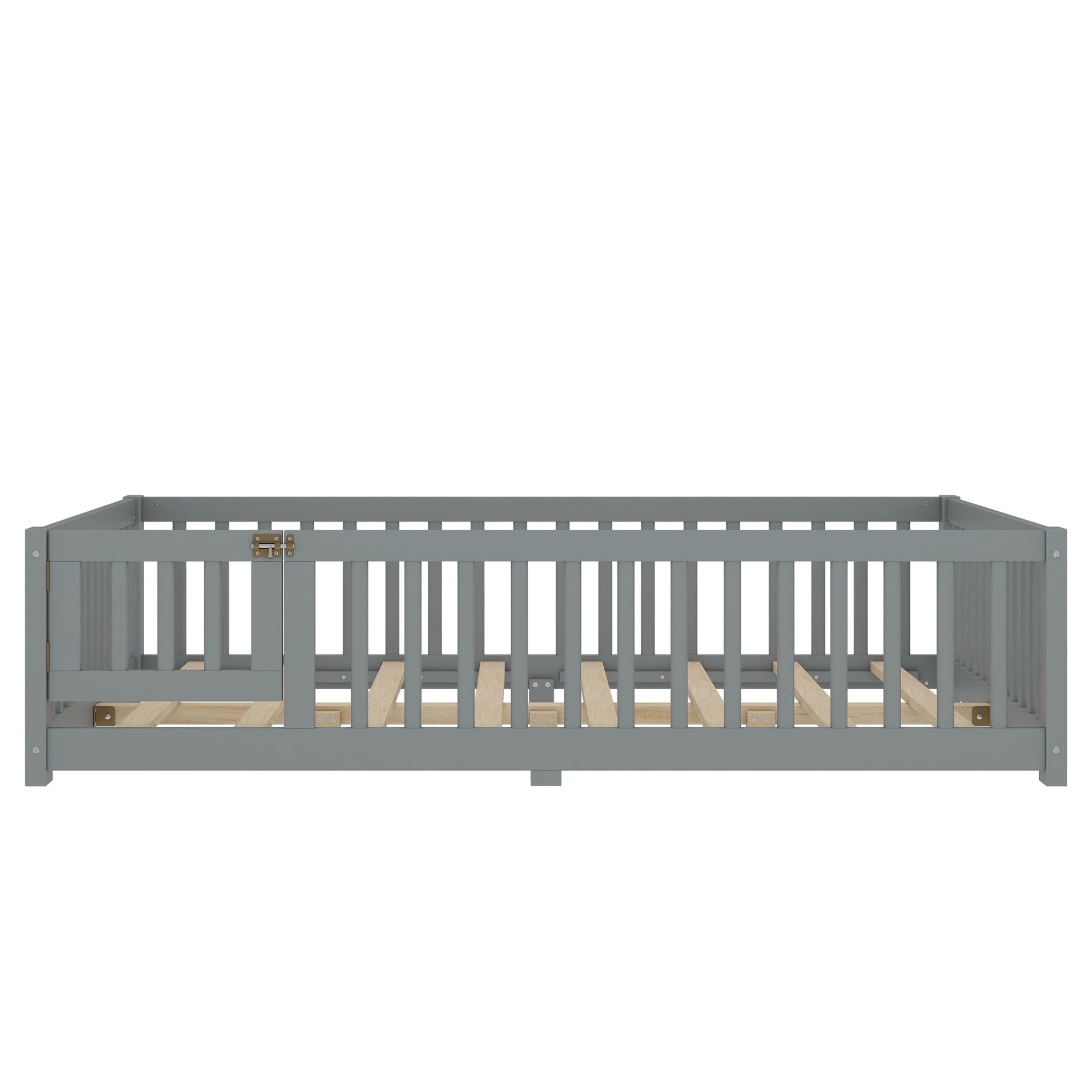 variant-group:rf-w1580p338951|Roomfitters Wooden Full Floor Bed Frame with Door & Safety Guardrails, Low Platform Design for Bedroom or Playroom, Gray