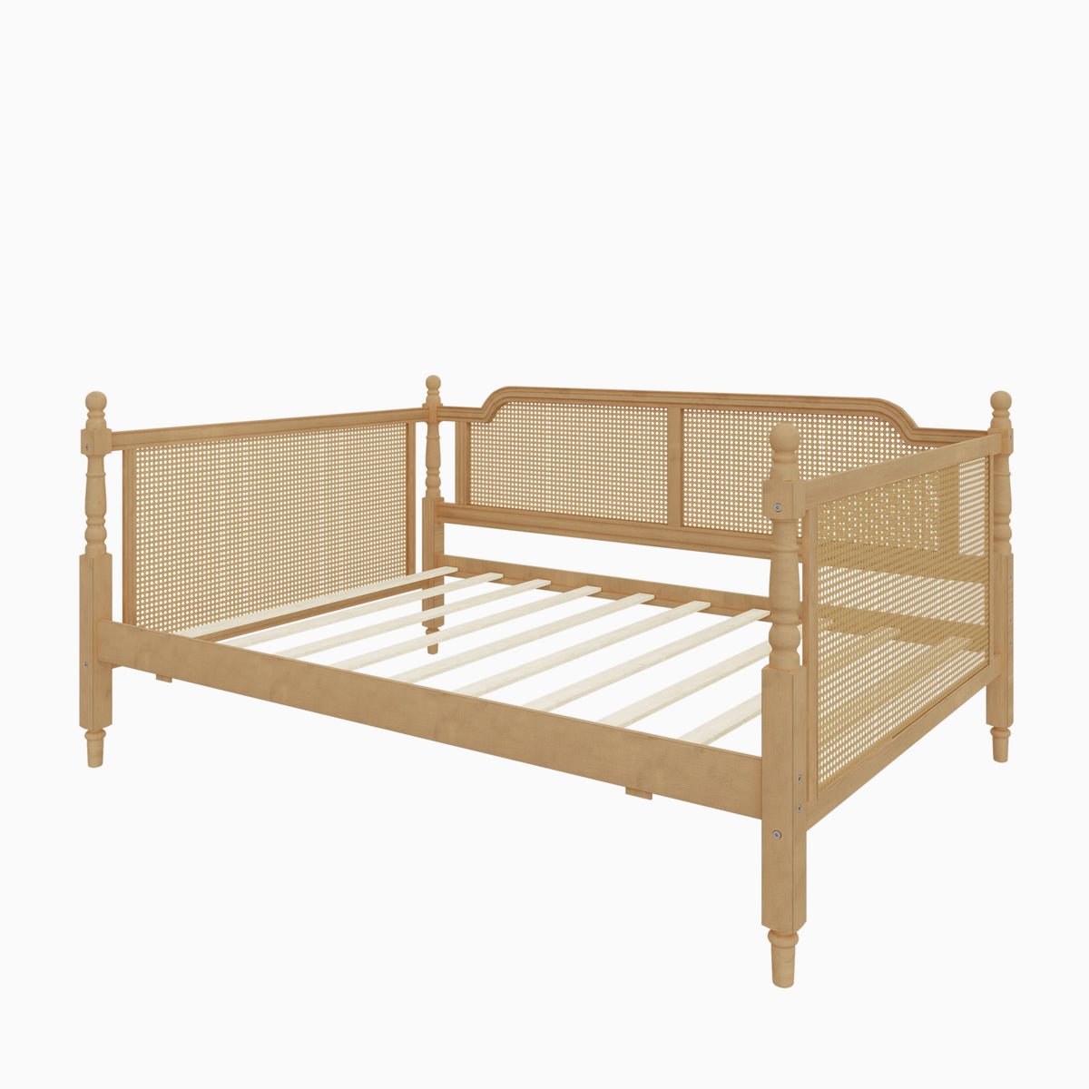 variant-group:rf-n701bs701p415494d|Roomfitters Full Size Traditional Rattan Daybed Frame with 2 Storage Drawers, French Country Wood Bed, No Box Spring, Walnut