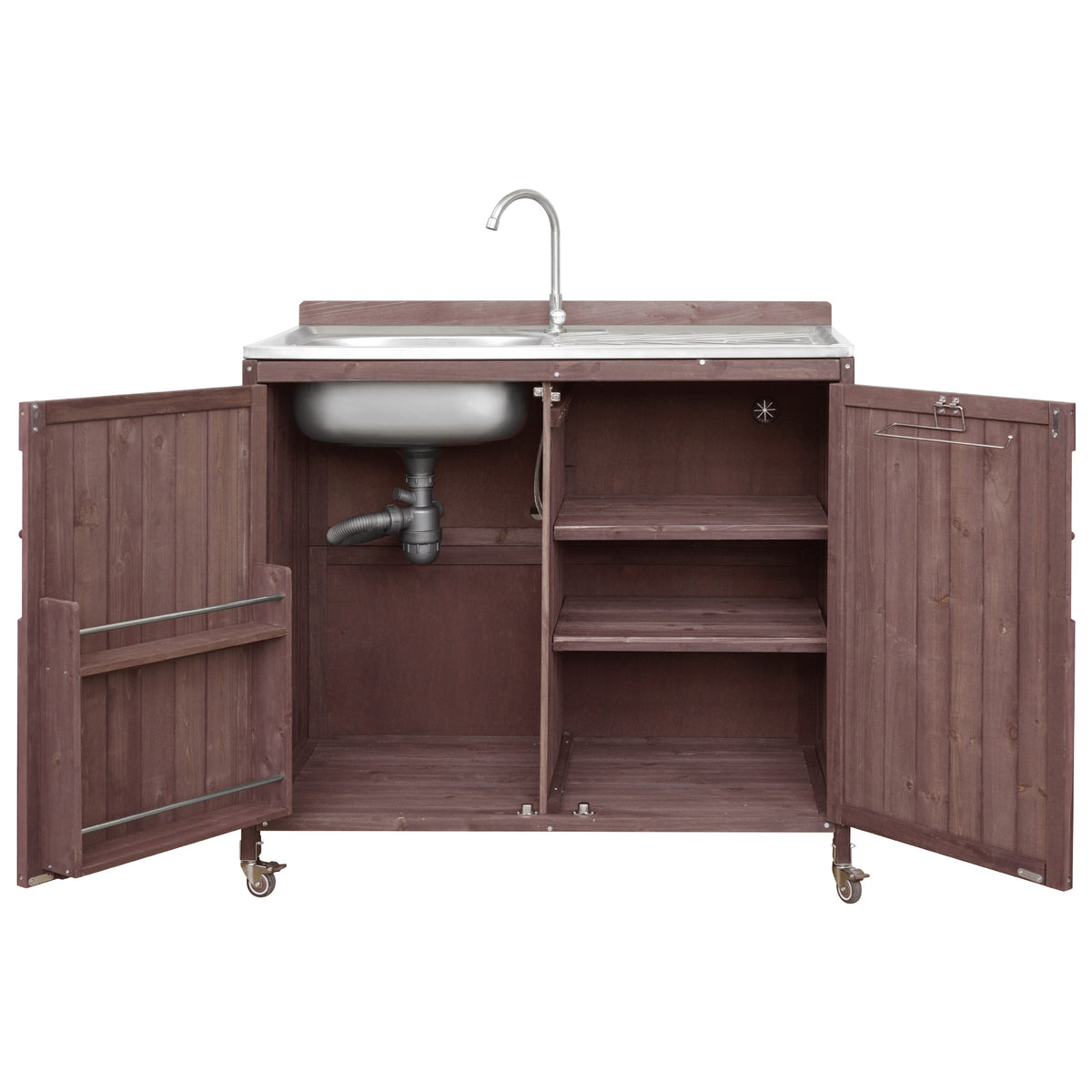 variant-group:rf-n707p370281z|Roomfitters 39.4" Outdoor Grill Cart with Stainless Steel Top, Prep Station with Sink and Storage Cabinet, Dark Brown