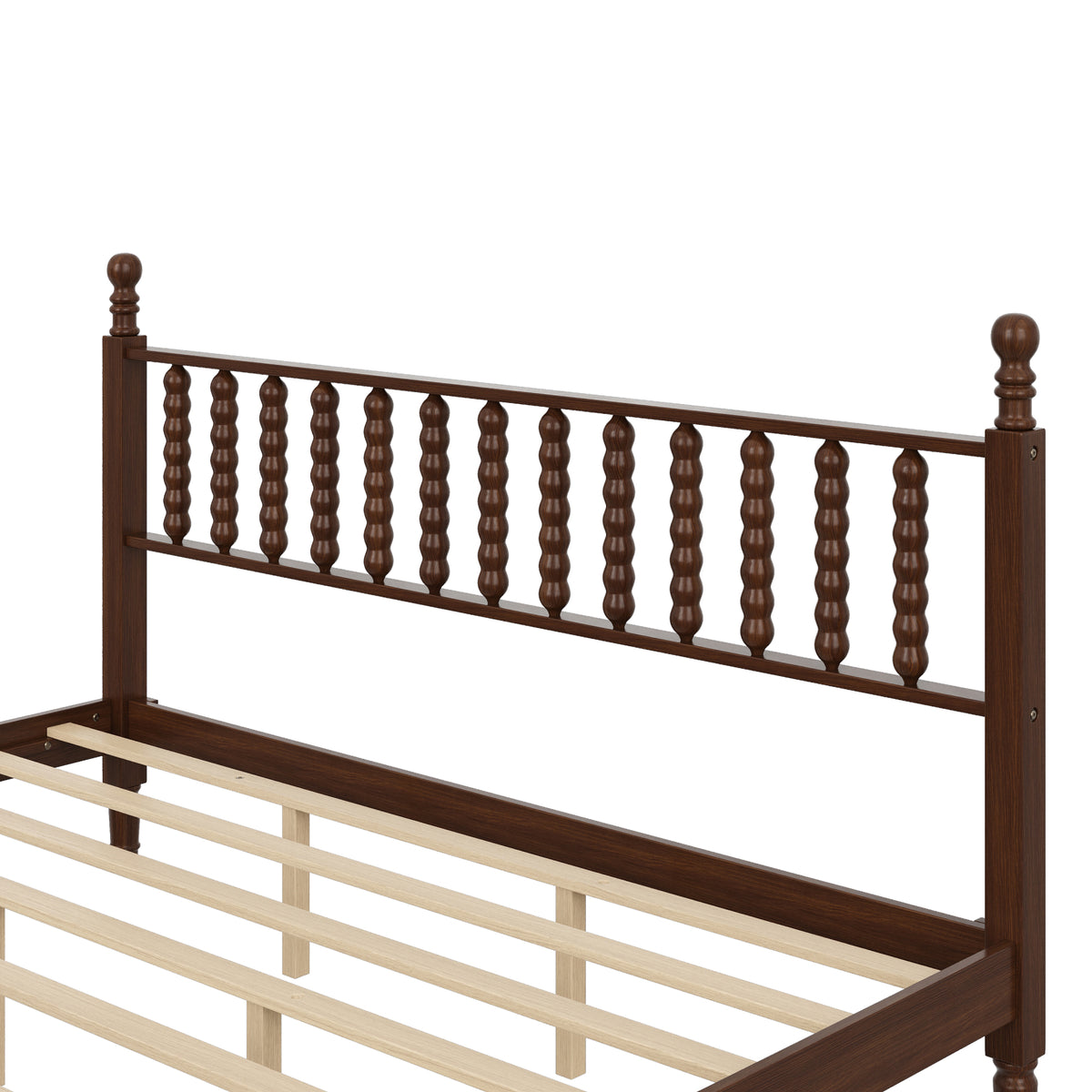 variant-group:rf-n733p338316d|Roomfitters King Wood Platform Bed, Retro Gourd Spindle Headboard with Solid Slat Support, Walnut