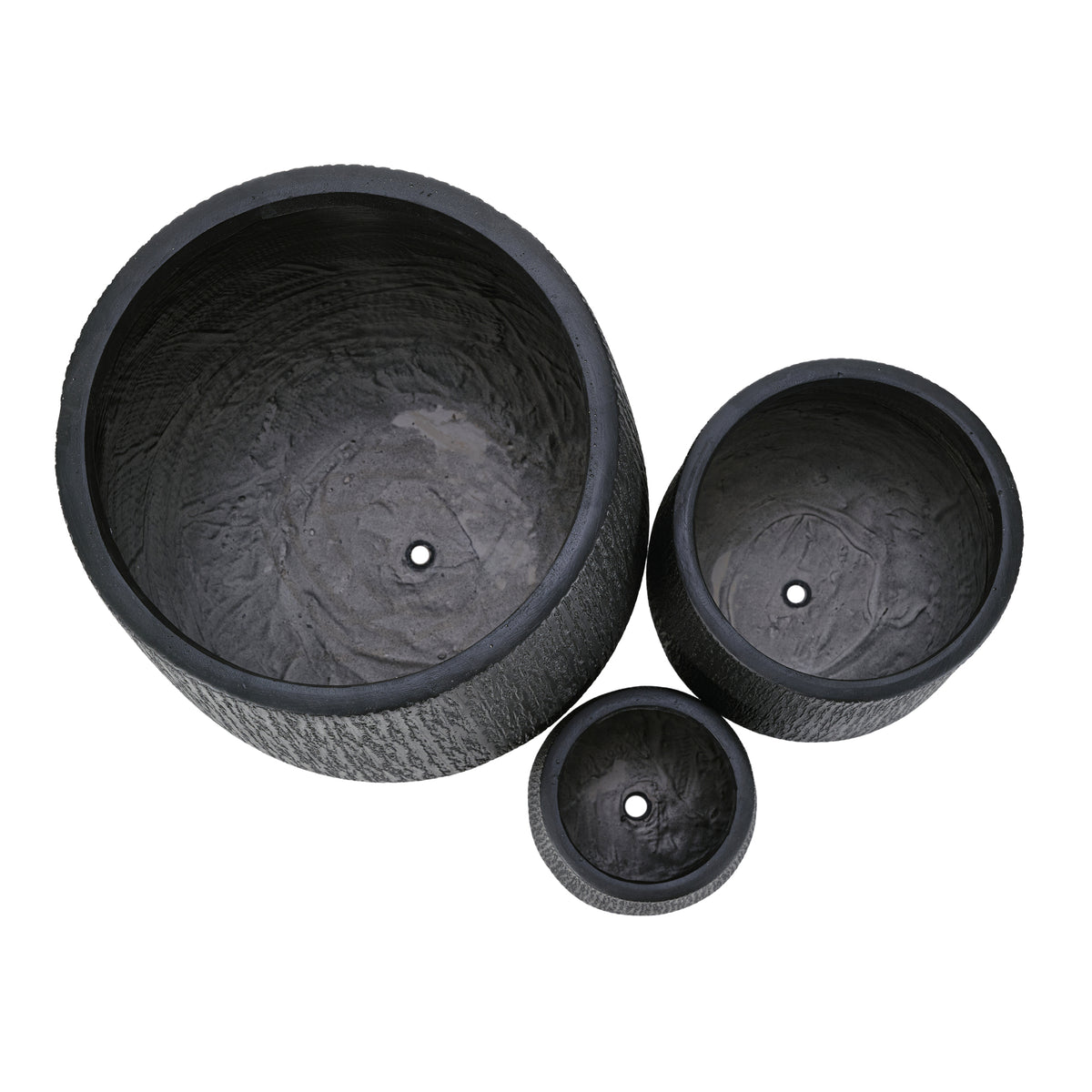 variant-group:rf-n711p406659b|Roomfitters Modern Egg-Shaped MGO Planter Set, 3-Piece Textured Faux Stone Flower Pots, Black Patio Garden Urns