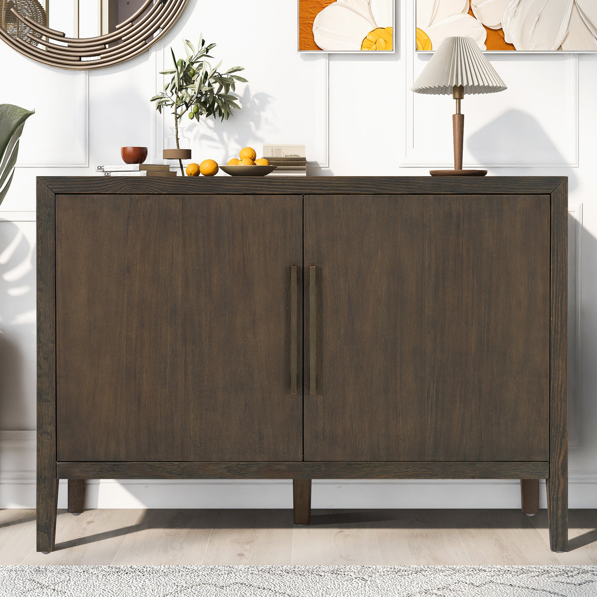 variant-group:rf-n711p410389b|Roomfitters 47.25-Inch Farmhouse Sideboard, 2-Door Buffet Cabinet, Dark Brown Wooden Storage Console, Metal Handles