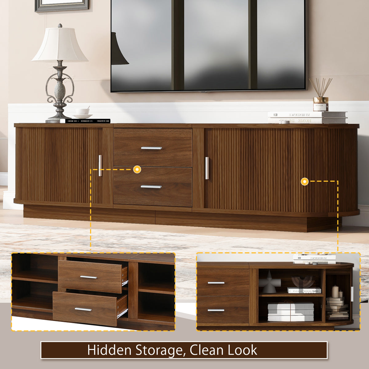 variant-group:rf-n724p420639d|Roomfitters Modern Entertainment Center Console Table with 2 Central Drawers, Antique Brown