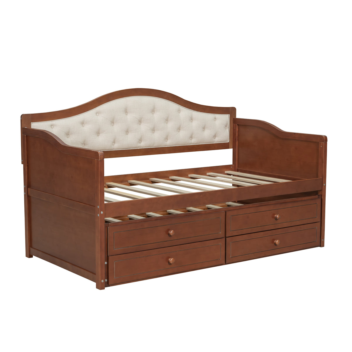 variant-group:rf-n733s346767d|Roomfitters Twin Daybed with Trundle, Wooden Sofa Bed with 2 Storage Drawers & Tufted Backrest, Walnut