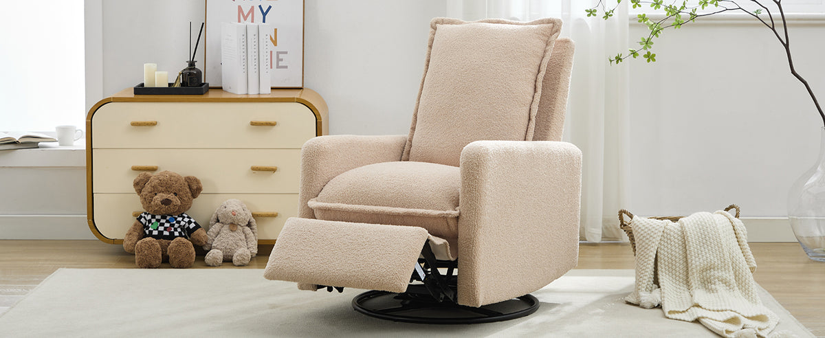 variant-group:rf-n701p348238o|Roomfitters Swivel Rocker Recliner Chair, Glider Rocking Armchair, Teddy Fleece Nursery Reclining Lounge Accent Chair, Oatmeal