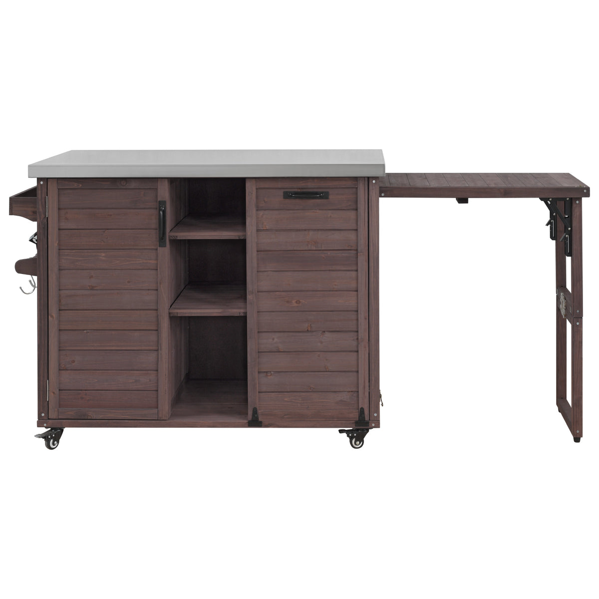 variant-group:rf-n707p370276z|Roomfitters 78.3" Outdoor Kitchen Island with Foldable Grill Table, Stainless Steel Top & Tilt Trash Can Storage, Dark Brown