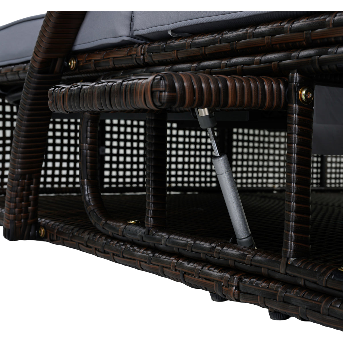 variant-group:rf-n711wy000485aae|Roomfitters Slate Grey HDPE Wicker Outdoor Double Sunbed, Steel Frame Patio Chaise, Hidden Side Tables, Canopy