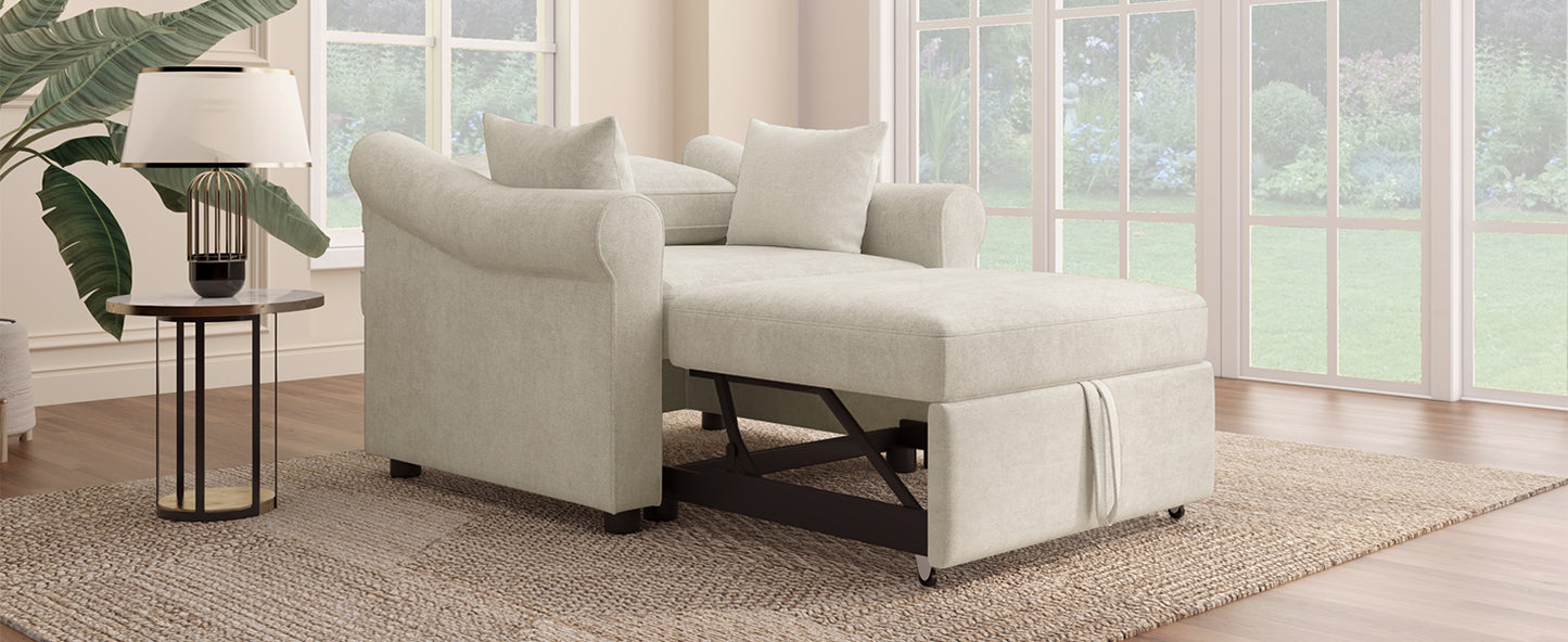variant-group:rf-n701bs701p468429c|Roomfitters Chenille Convertible Sleeper Chair, 3 in 1 Single Sofa Bed Lounger, Adjustable Backrest Pull Out Bed, Beige