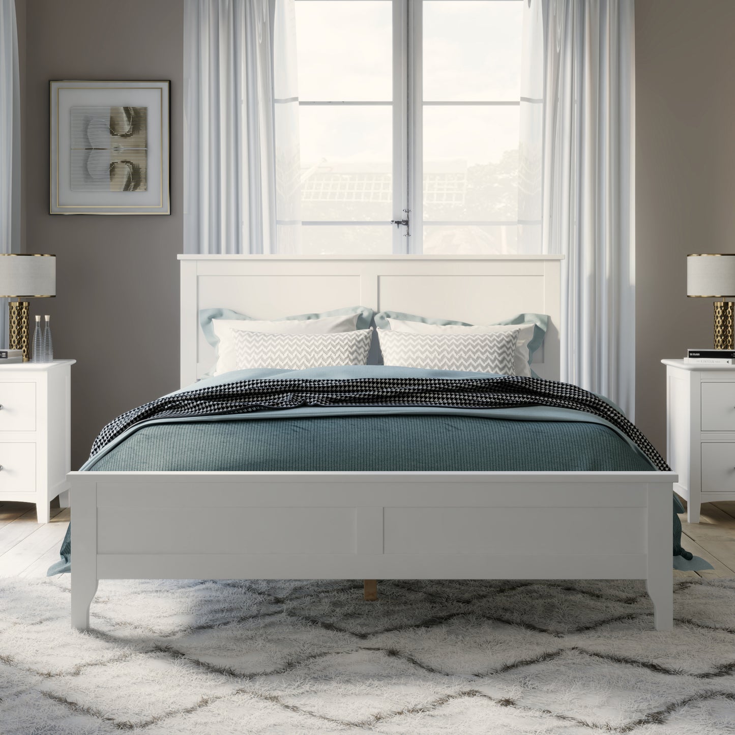 variant-group:rf-n701bs701p414277k|Roomfitters King Size Bed Frame with Paneled Headboard and Footboard, Traditional Wooden Platform Bed Frame, White
