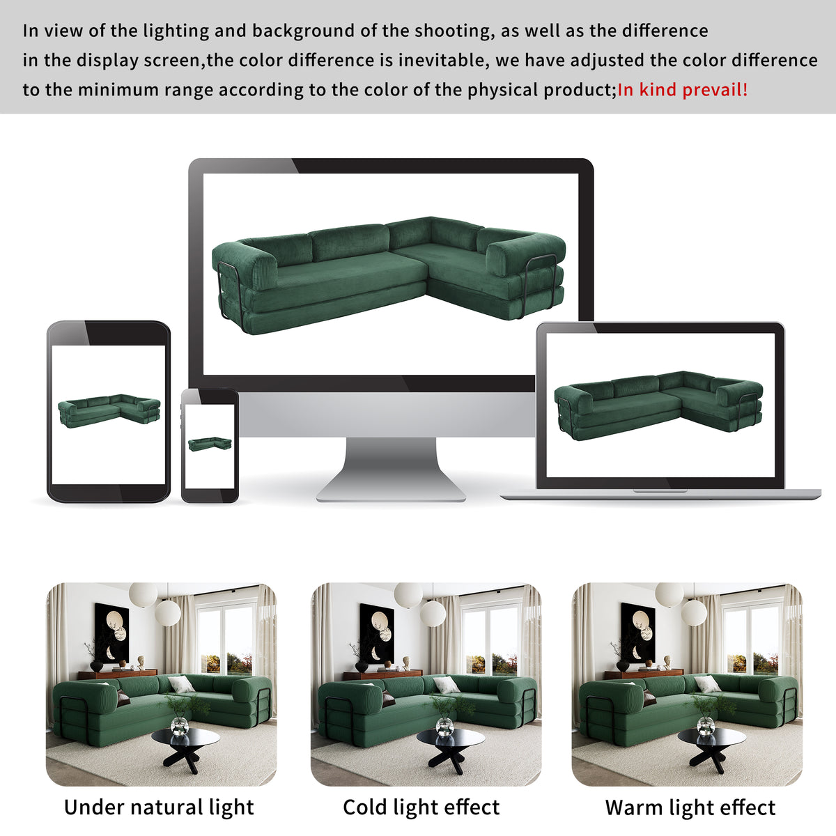 variant-group:rf-n711wy000463aac|Roomfitters Modern L-Shaped Modular Sofa Bed, Corduroy Convertible Sleeper Sectional Couch with Industrial Metal Frame, Green