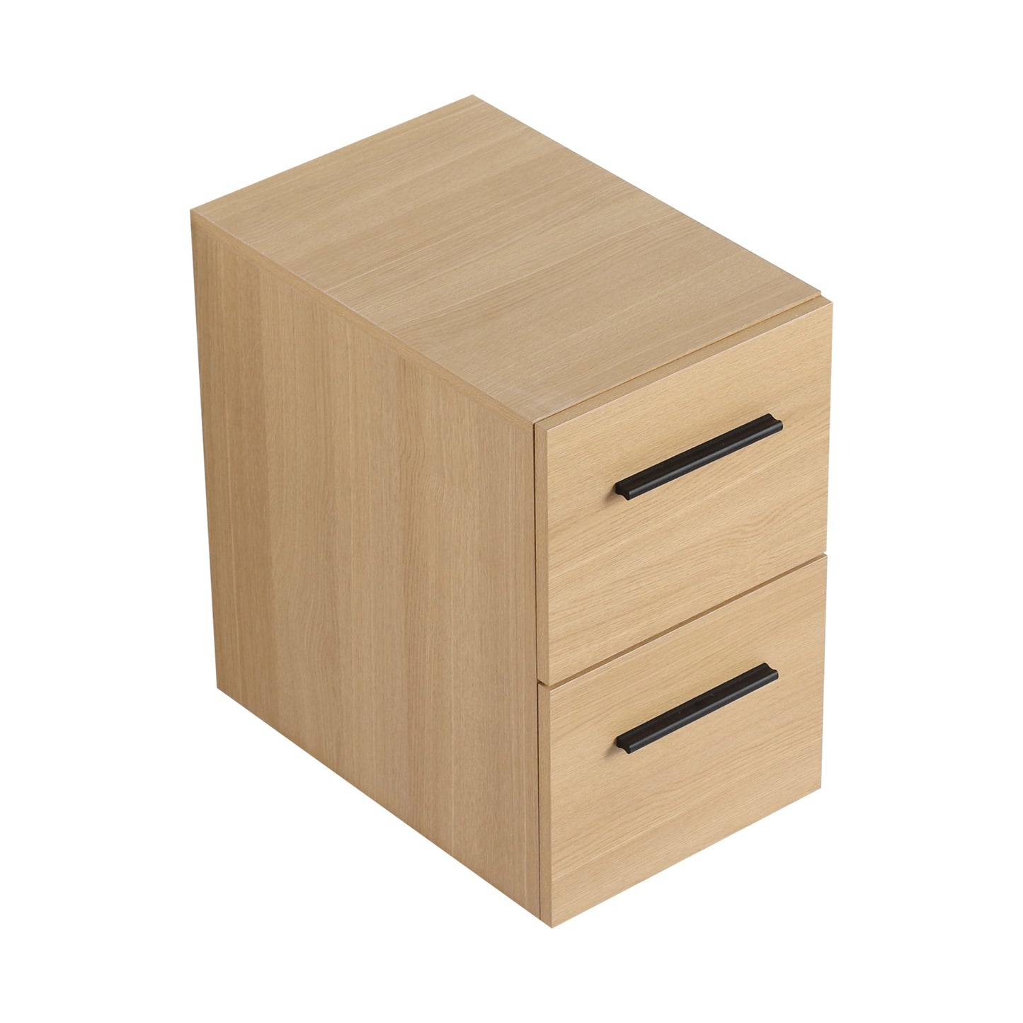 12" Floating Bathroom Vanity Drawer Base, Light Oak Plywood Cabinet, Wall-Mounted Storage with 2 Drawers & Black/Aluminum Handles (Sink Not Included) Roomfitters