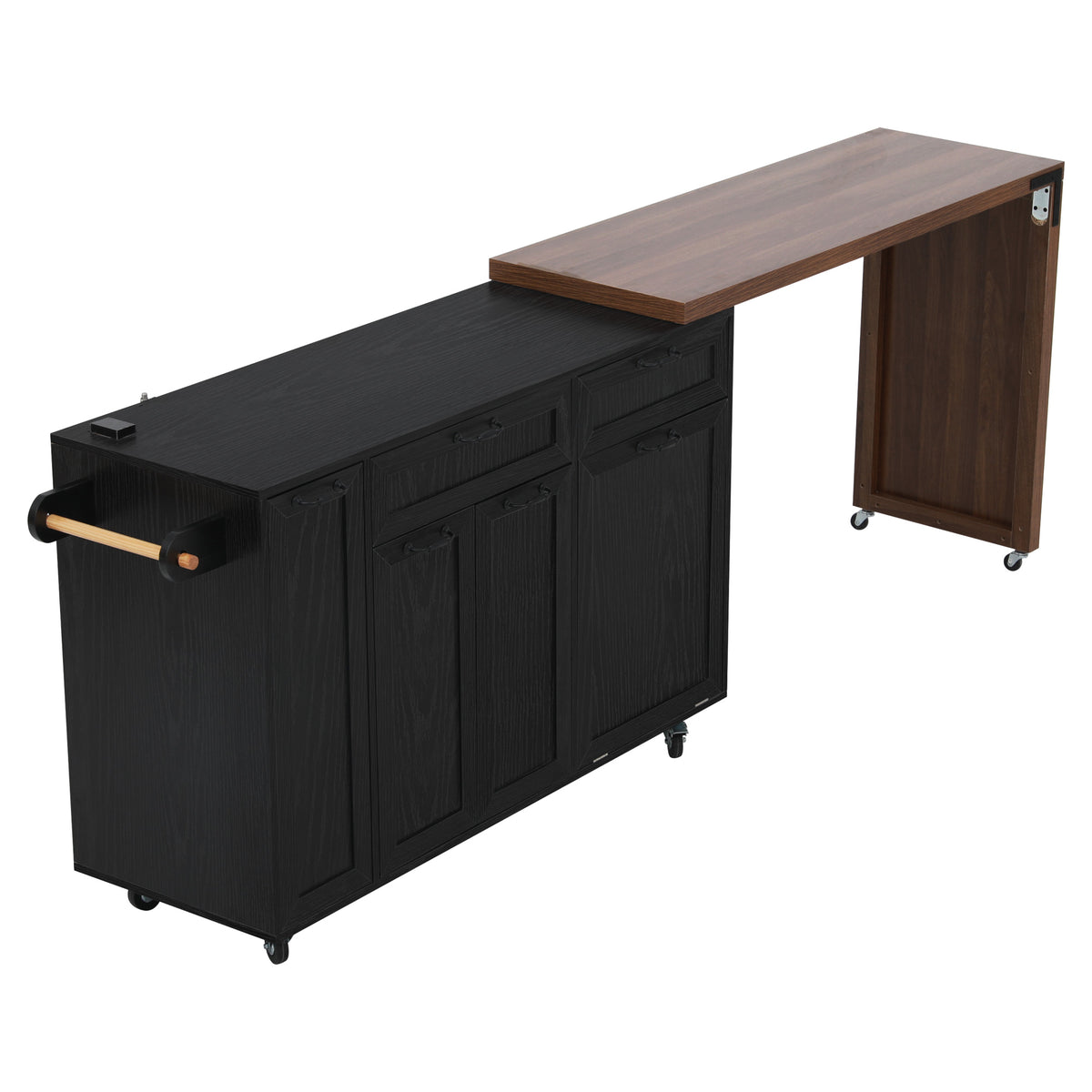 variant-group:rf-n707s000026b|Roomfitters 102.3" Kitchen Island with Tilt Out Trash Can Cabinet, Rolling Storage Cart, Slide-out Spice Rack, Black