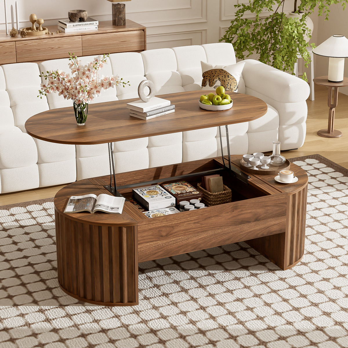 variant-group:rf-n724p391007d|Roomfitters 47.2" Lift Top Coffee Table with Hidden Compartment, Oval Center Table, Brown