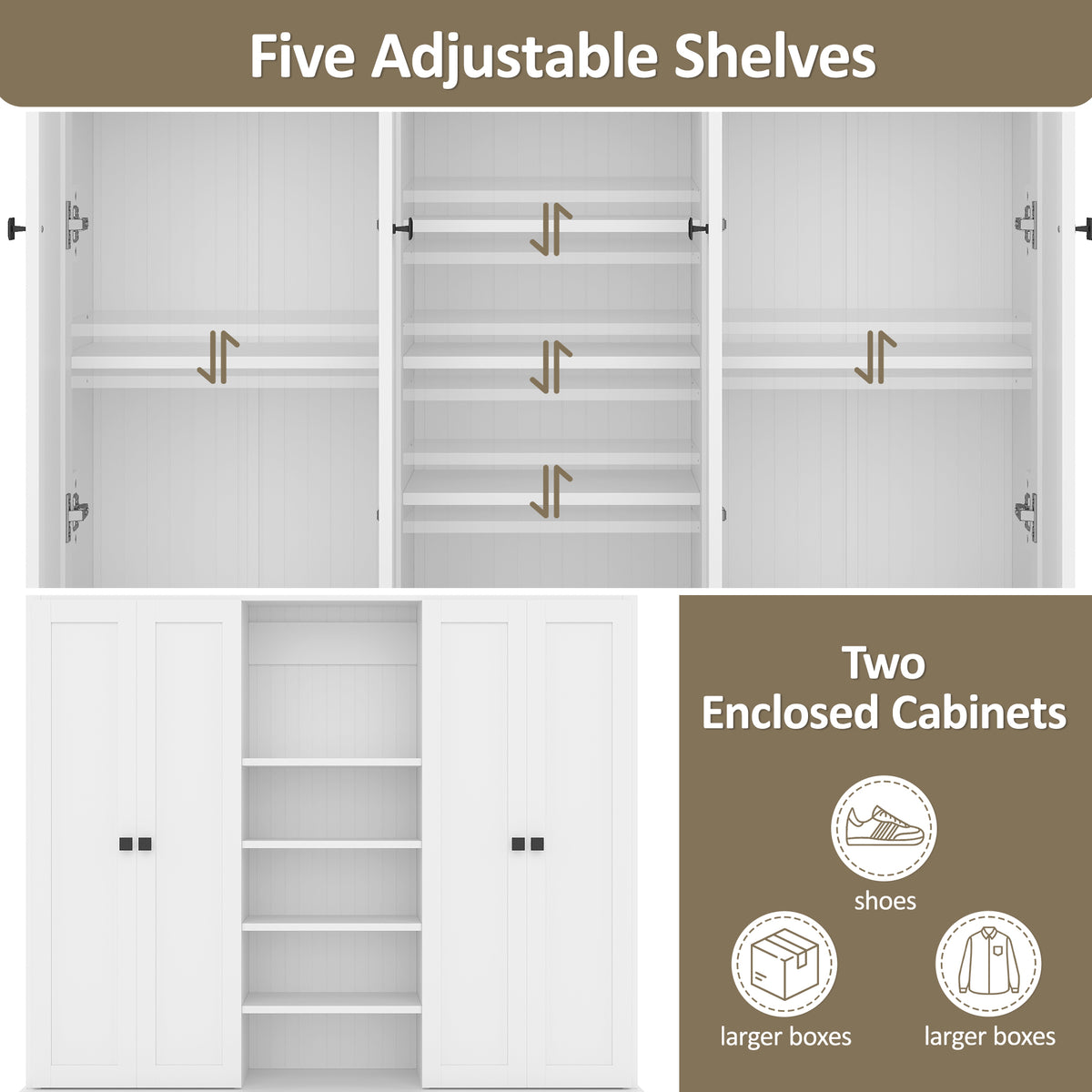 variant-group:rf-n724sj000139aak|Roomfitters 78.7" Hall Tree with Bench, 5 Cubbies, 4 Doors, 5 Drawers, Adjustable Shelves, White