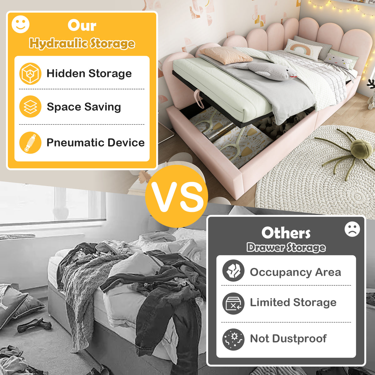 variant-group:rf-n736p333613b|Roomfitters Upholstered Twin Size Ottoman Daybed with Storage, Sofa Bed with Metal Slat Frame, Velvet Beige