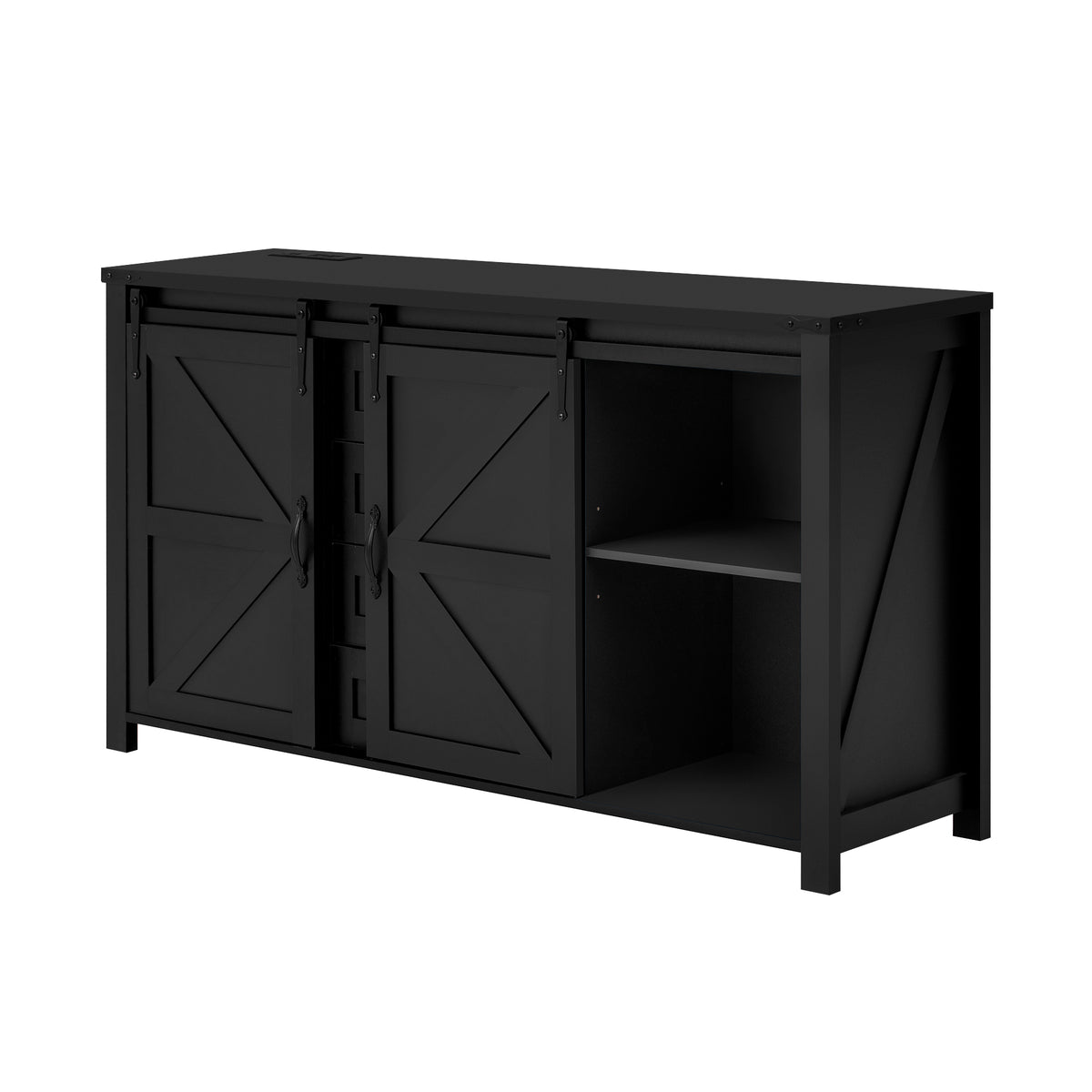 variant-group:rf-n711p347377b|Roomfitters 55.1" Storage Cabinet with 4 Drawers and Sliding Barn Doors, Farmhouse Sideboard Buffet for Kitchen & Dining, Black
