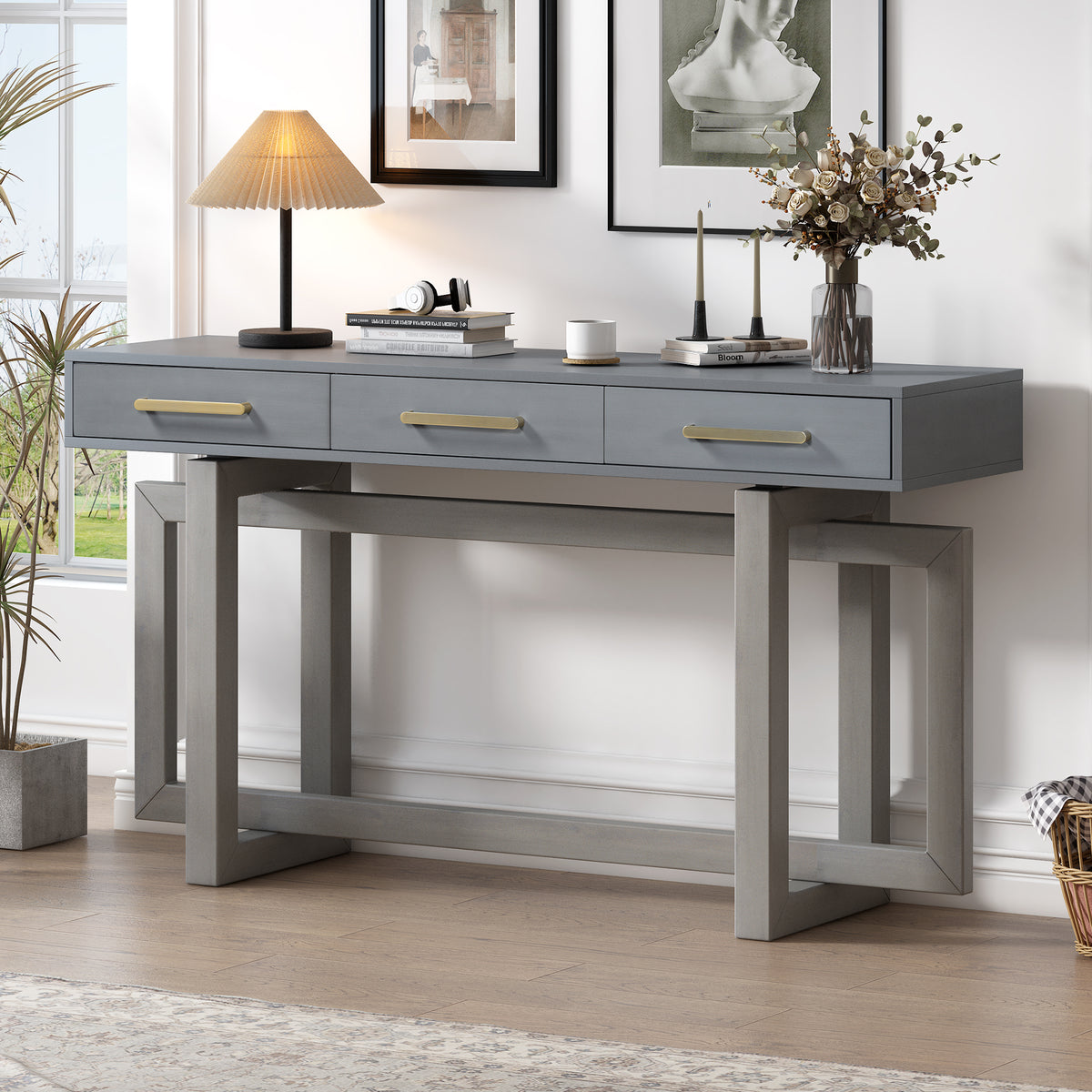 variant-group:rf-n711p175776e|Roomfitters Elegant Console Table with Three Drawers, Extra Long Entryway Table for Hallways, Living Rooms, or Foyers, Bringing Sophistication and Functionality, Antique Gray