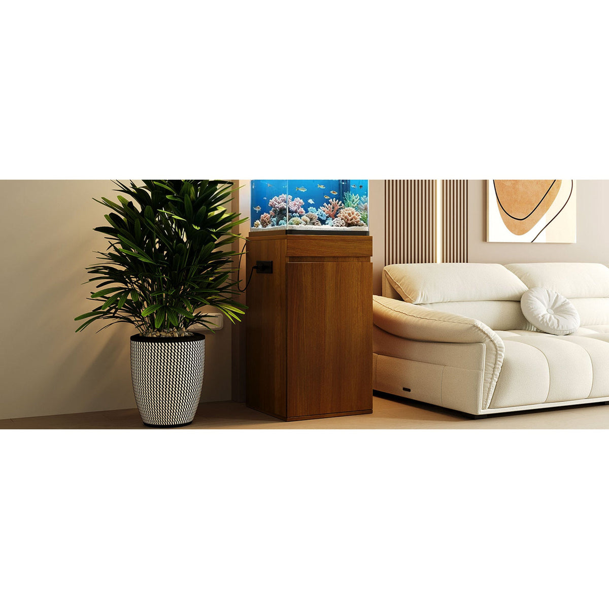 Roomfitters 10-15 Gallon Small Fish Tank Stand with Storage Cabinet and Side Power Outlets Walnut Brown Roomfitters