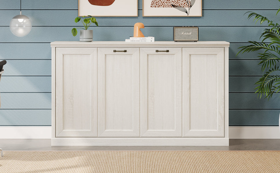 Roomfitters Twin Size Horizontal Murphy Bed Frame, Hideaway Cabinet Wall Bed, Dual Piston System Guest Room, Rustic White Roomfitters