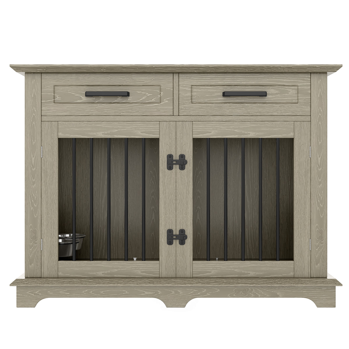 variant-group:rf-n704p379112e|Roomfitters 44-Inch Decorative Dog Crate Furniture Indoor Wooden Kennel End Table with 360 Rotating Bowls Gray