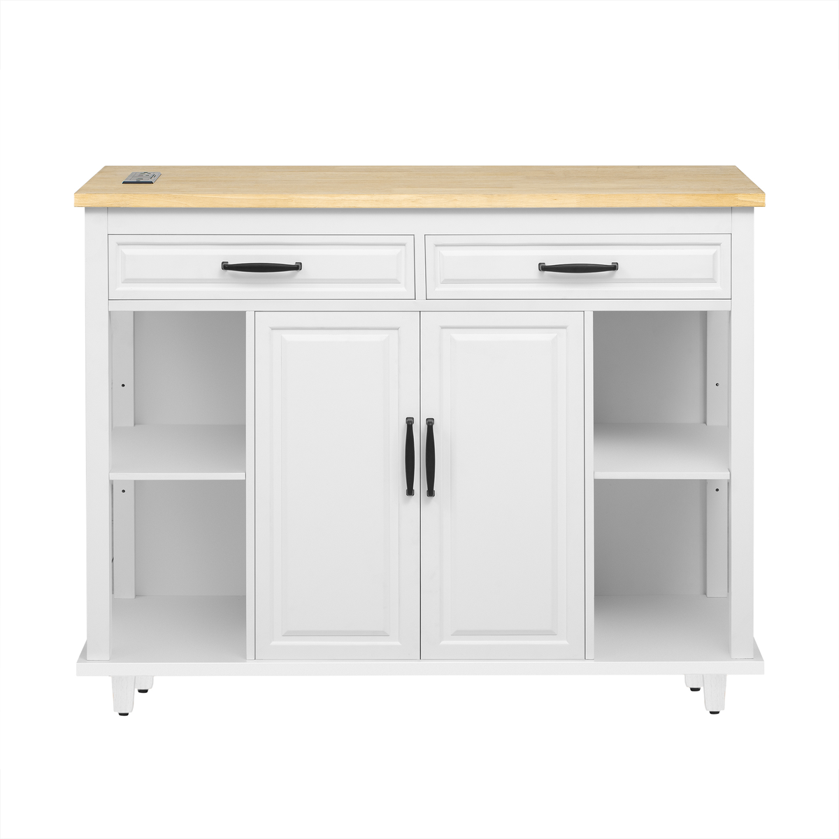 variant-group:rf-n707p215327w|Roomfitters 47" Kitchen Island with Extendable Dining Table, Storage Cabinet, Power Outlet, Rubber Wood Veneer, White