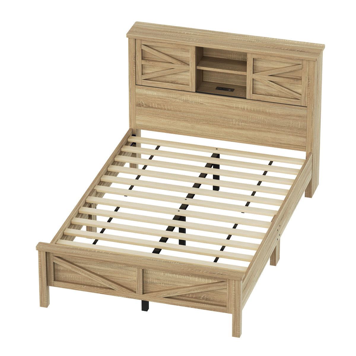 variant-group:rf-n733s369048m|Roomfitters 3 Piece Bedroom Set, Full Farmhouse Platform Bed with Sliding Headboard, Bedside Tables, Natural