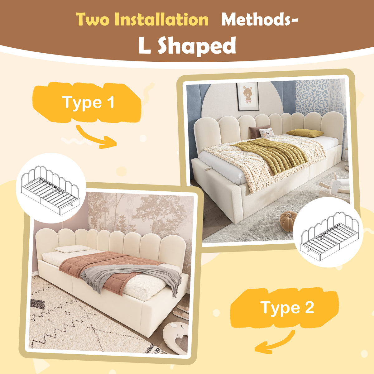 variant-group:rf-n736p333613b|Roomfitters Upholstered Twin Size Ottoman Daybed with Storage, Sofa Bed with Metal Slat Frame, Velvet Beige