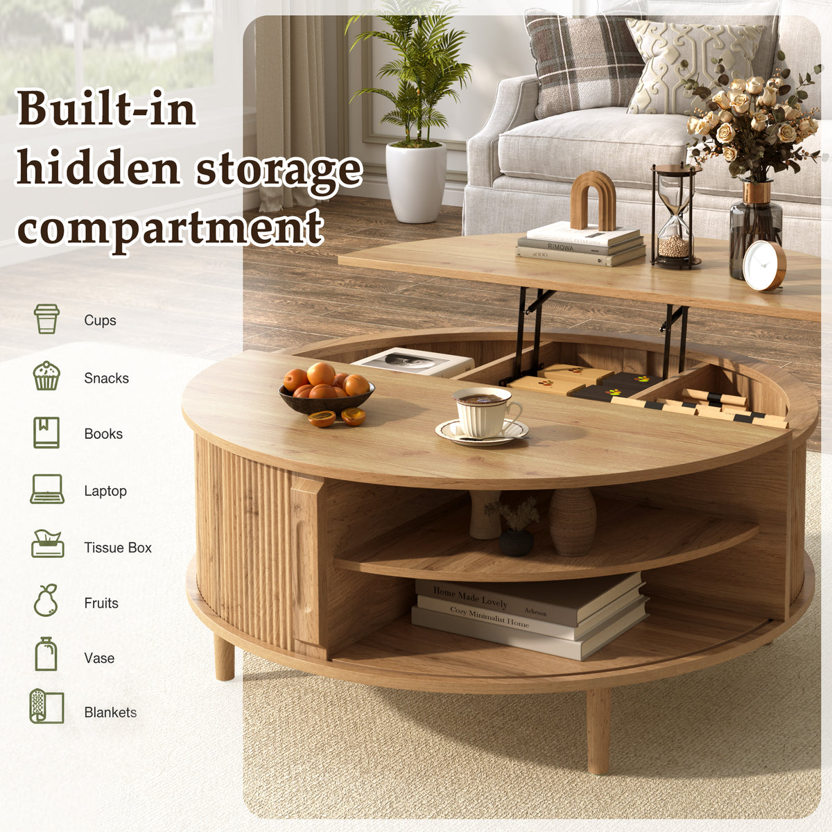 variant-group:rf-n724p416053d|Roomfitters Minimalist Round Lift-Top Coffee Table with Side Sliding Door, Acacia Wood