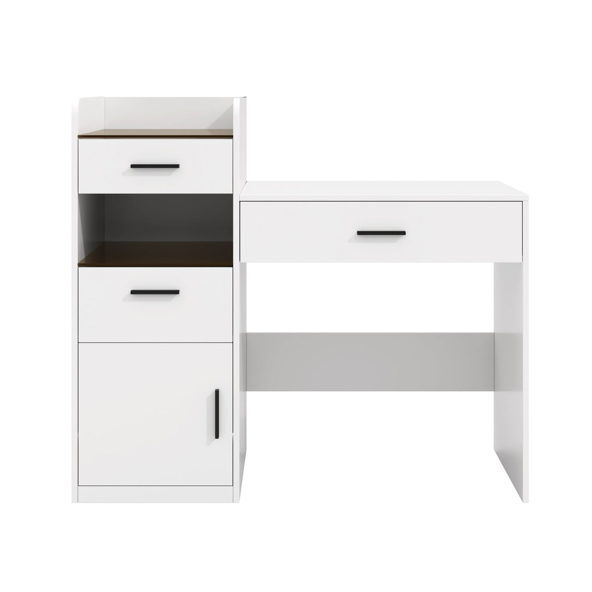 Roomfitters 3-in-1 Compact Space-Saving Vanity Desk with Flip Top Mirror and Amber Tempered Glass Top White Roomfitters