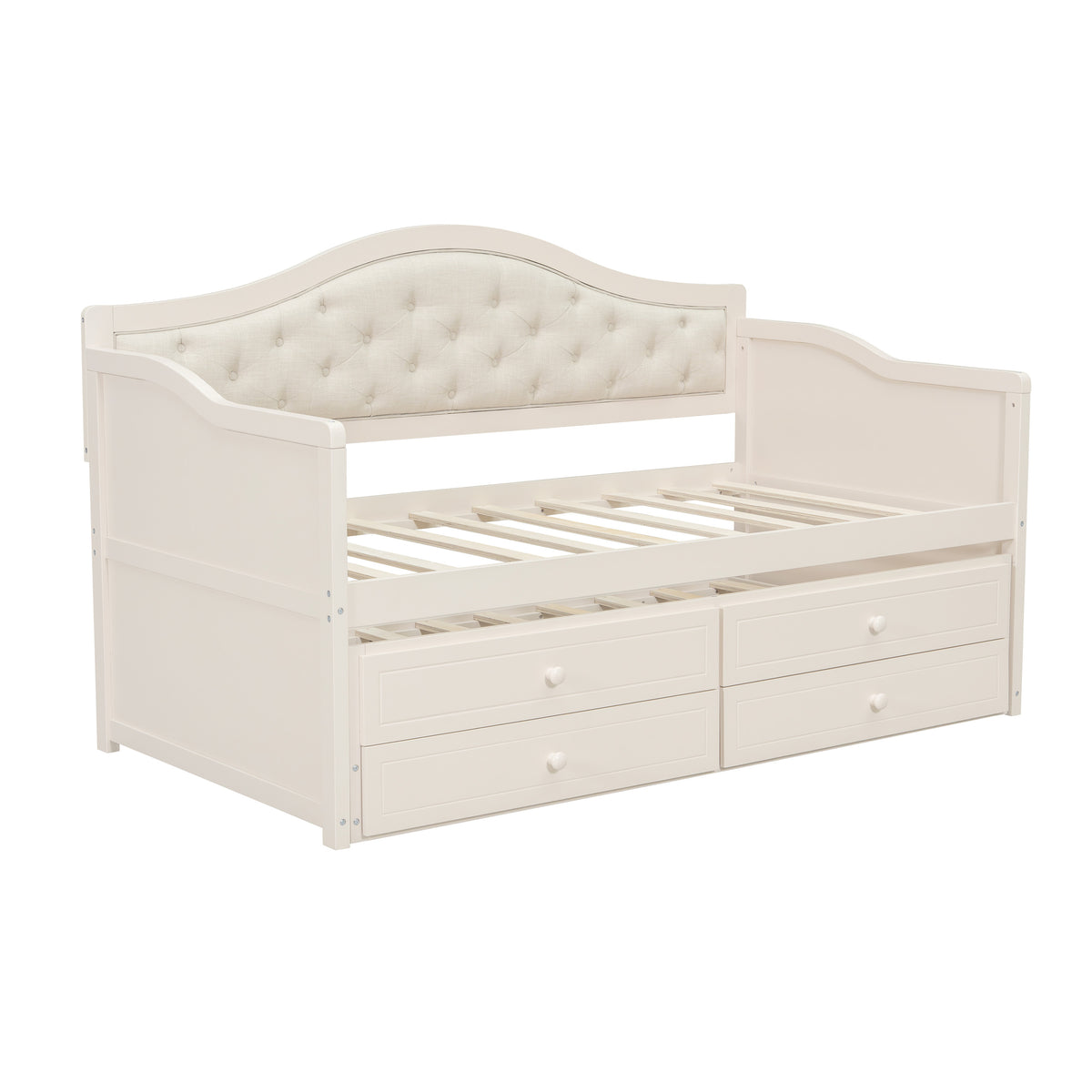 variant-group:rf-n733s346767a|Roomfitters Twin Daybed with Trundle, Wooden Sofa Bed with 2 Storage Drawers & Tufted Backrest, Beige
