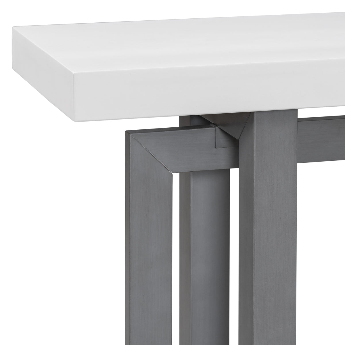variant-group:rf-n711p410422m|Roomfitters Contemporary Dark Grey and White Pine Veneer Extra Long Console Table with Unique Triple Rectangle Solid Wood Legs