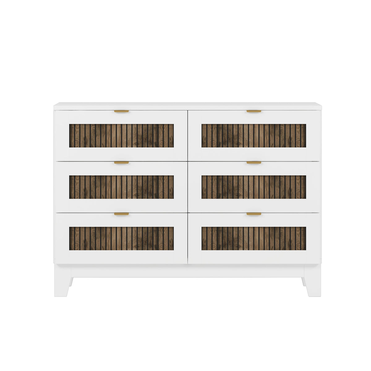 Roomfitters Elegant Dresser with Metal Handles and Glittering Decorative Accents, 6-Drawer Storage Cabinet for Bedroom and Living Room, White