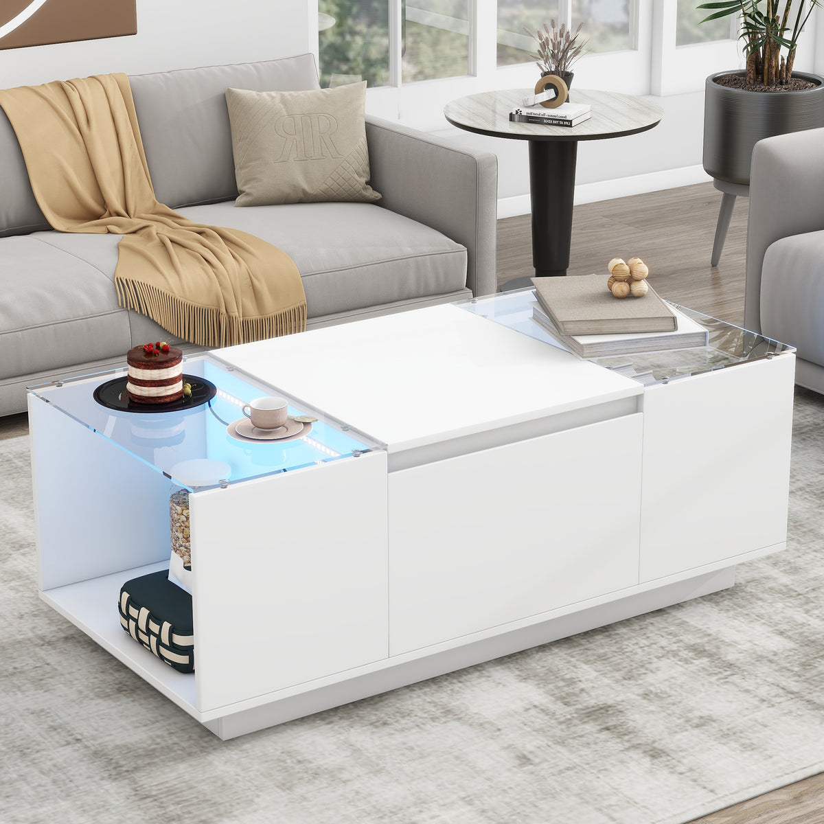 variant-group:rf-n724p290056k|Roomfitters Modern Center Coffee Table with High Gloss Finish, Glass Top and Hidden Storage Compartments, White