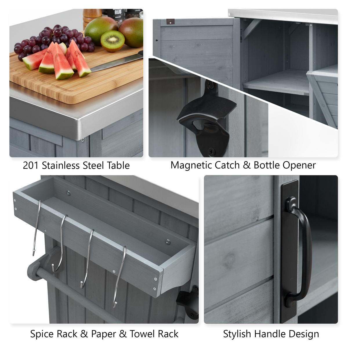 variant-group:rf-n707p370276g|Roomfitters 78.3" Outdoor Kitchen Island with Foldable Grill Table, Stainless Steel Top & Tilt Trash Can Storage, Grey Blue
