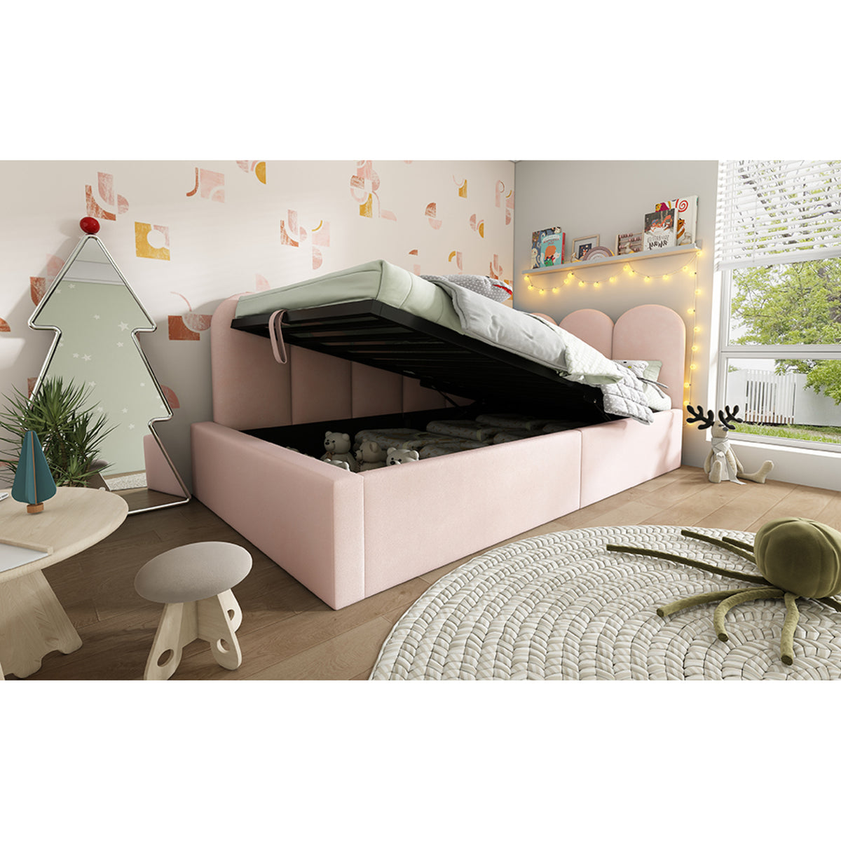 variant-group:rf-n736p333613p|Roomfitters Upholstered Twin Size Ottoman Daybed with Storage, Sofa Bed with Metal Slat Frame, Velvet Pink