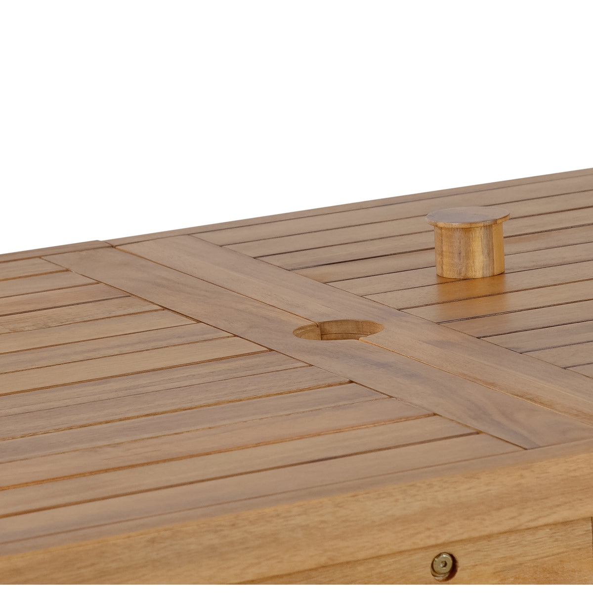 variant-group:rf-n711wy000477aao|Roomfitters Farmhouse 5-Piece Outdoor Dining Set for 4, 59-Inch Rectangular Table, Umbrella Hole, Natural Wood Patio