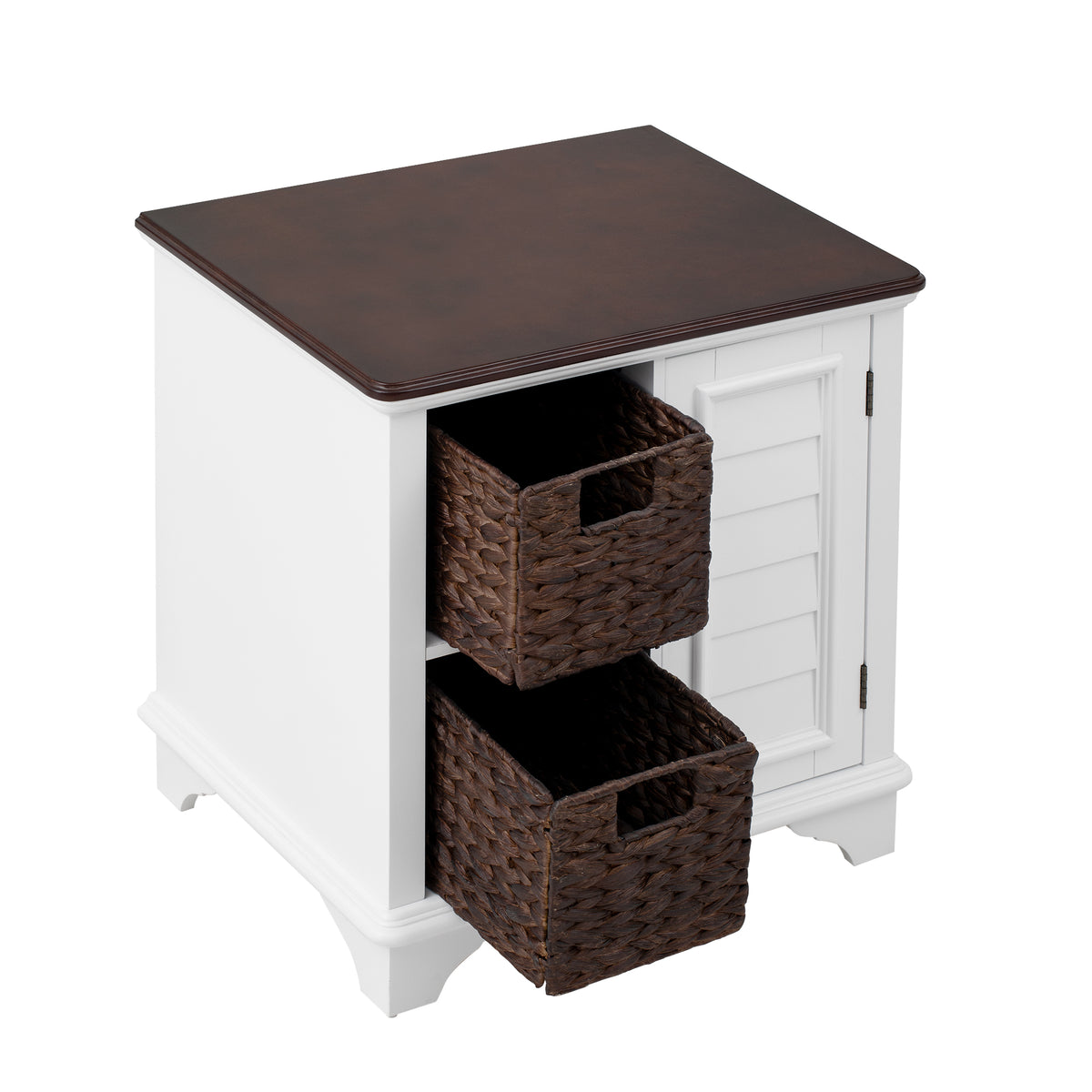 variant-group:rf-n724p401353k|Roomfitters American Style Louvered Side End Table with 2 Grass Storage Baskets, White