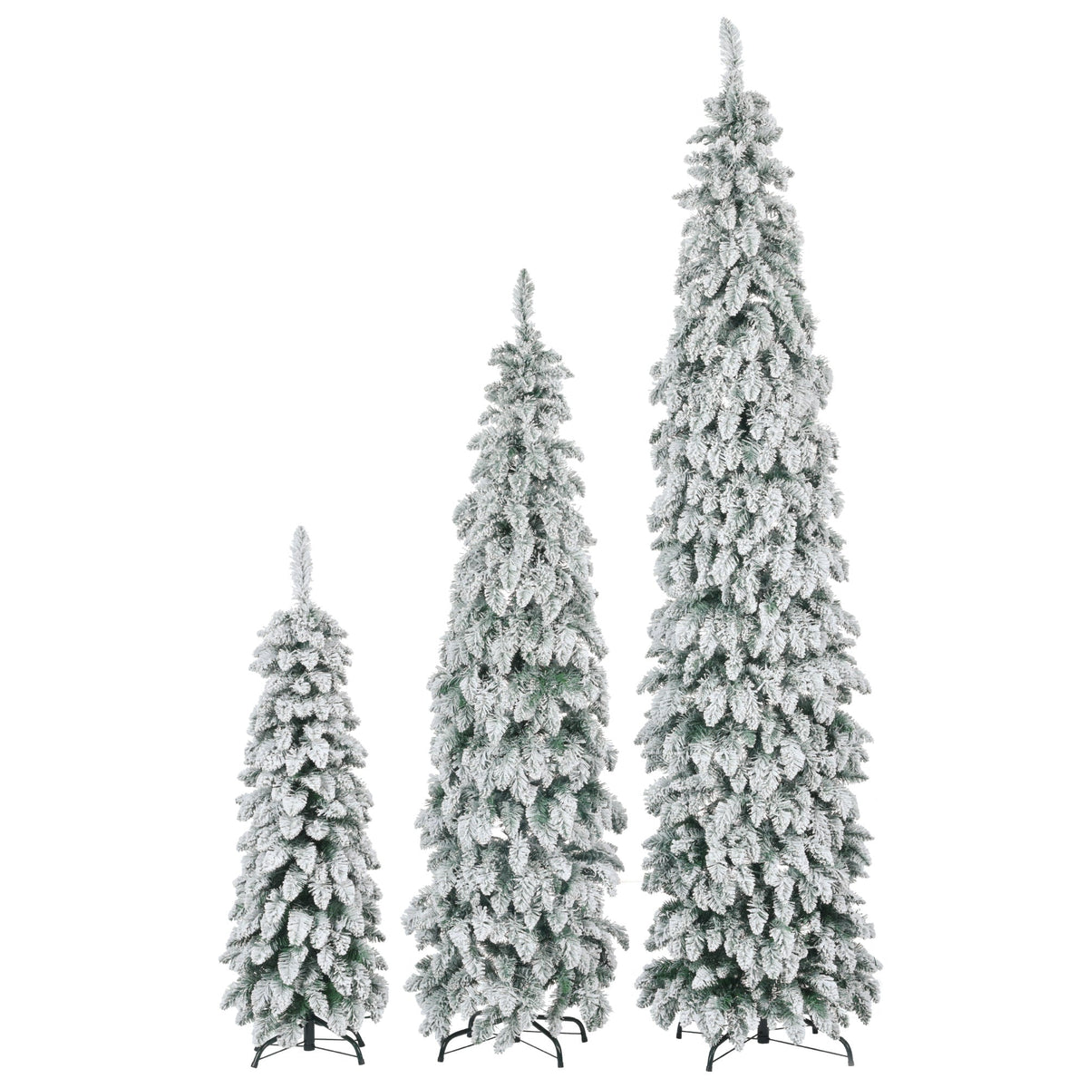 Roomfitters Pre-Lit Pencil Christmas Tree Set 8FT 6FT 4FT, Slim Snow-Flocked Artificial Trees with 1455 Tips, White Roomfitters